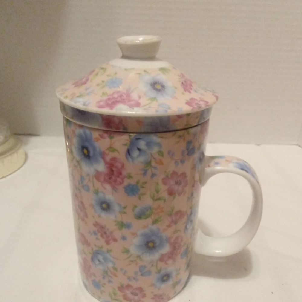 Cost Plus World Market Floral Ceramic Mug with Infuser